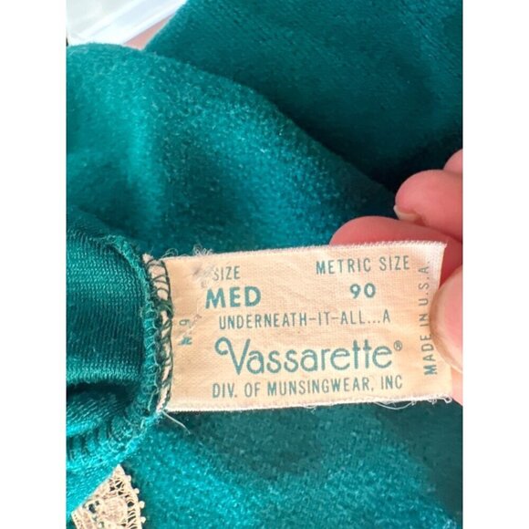 Vintage 80s Vassarette Teal Nightgown Housecoat Lace Trim & Long Sleeves Size M - Picture 5 of 5
